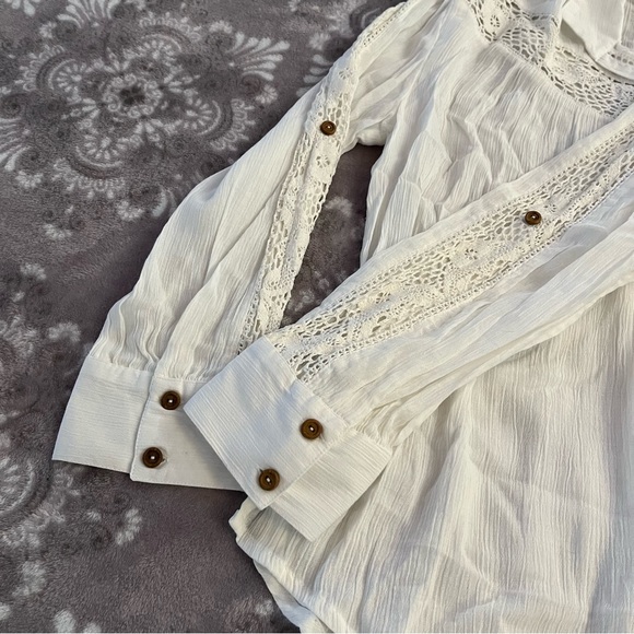 American Rag White Collared Sheer Button Up - Picture 5 of 7
